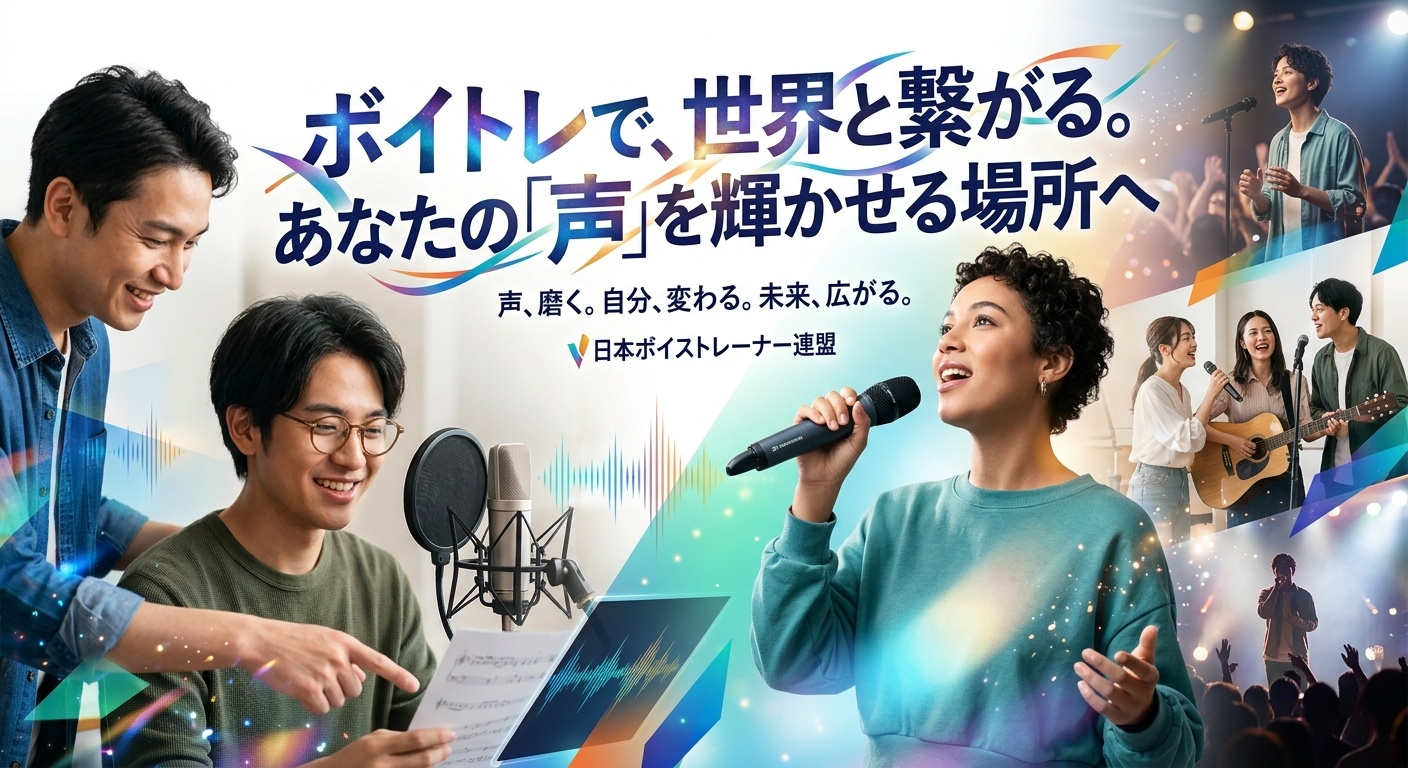 日本ボイストレーナー連盟のボイトレ口コミ・評判を紹介するイメージ画像。JAVCERT有資格講師によるマンツーマン指導の様子